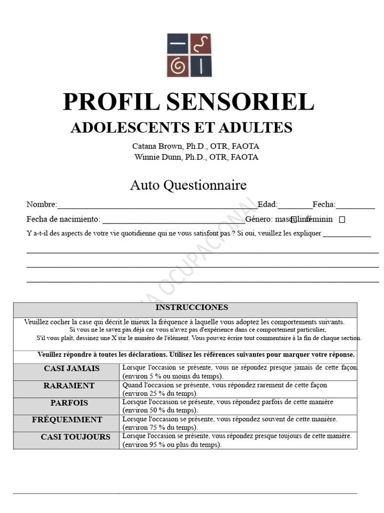 Profil Sensoriel pour Adolescents et Adultes | PDF | Goût