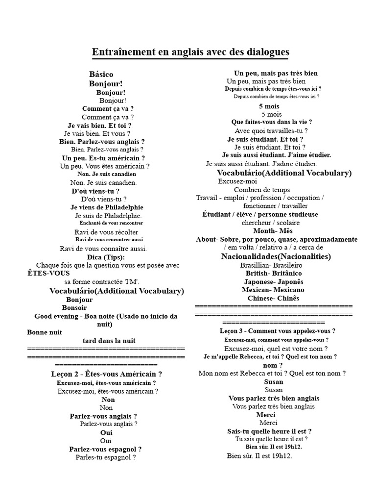 Dialogues d'entraînement en anglais | PDF | Verbe | Phrase