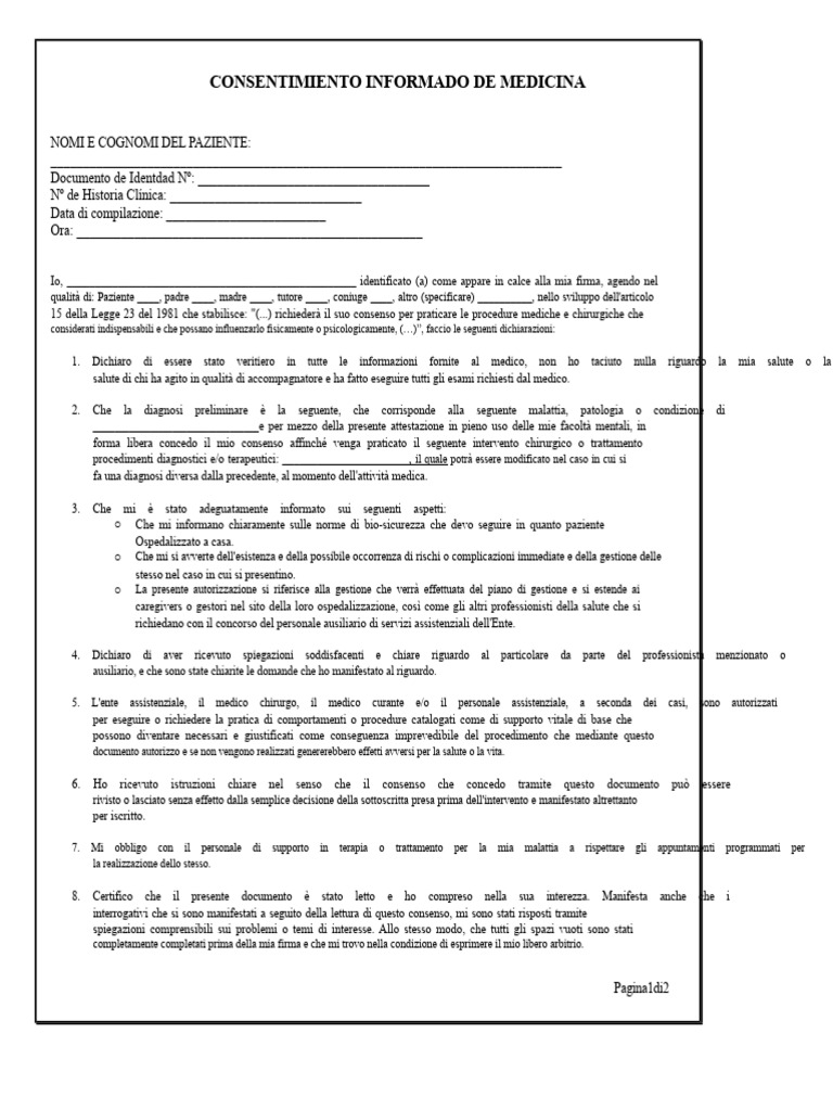 Consenso Informato Medico | PDF