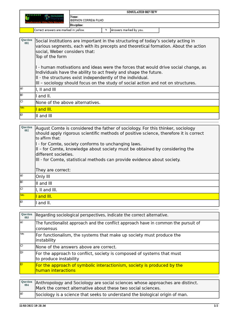 Sociology and Anthropology Exam Review | PDF | Sociology | Society