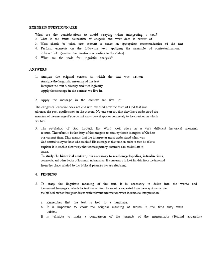 Exegesis Questionnaire and Guidelines | PDF