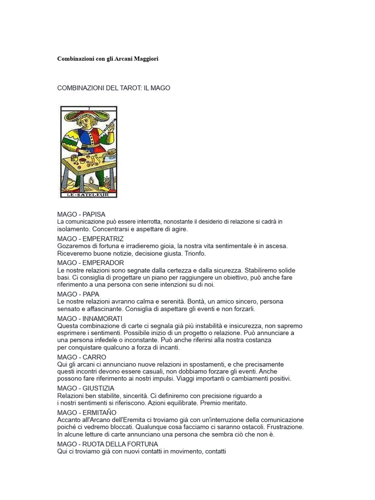 Combinazioni Con Gli Arcani Maggiori Di Marsiglia | PDF