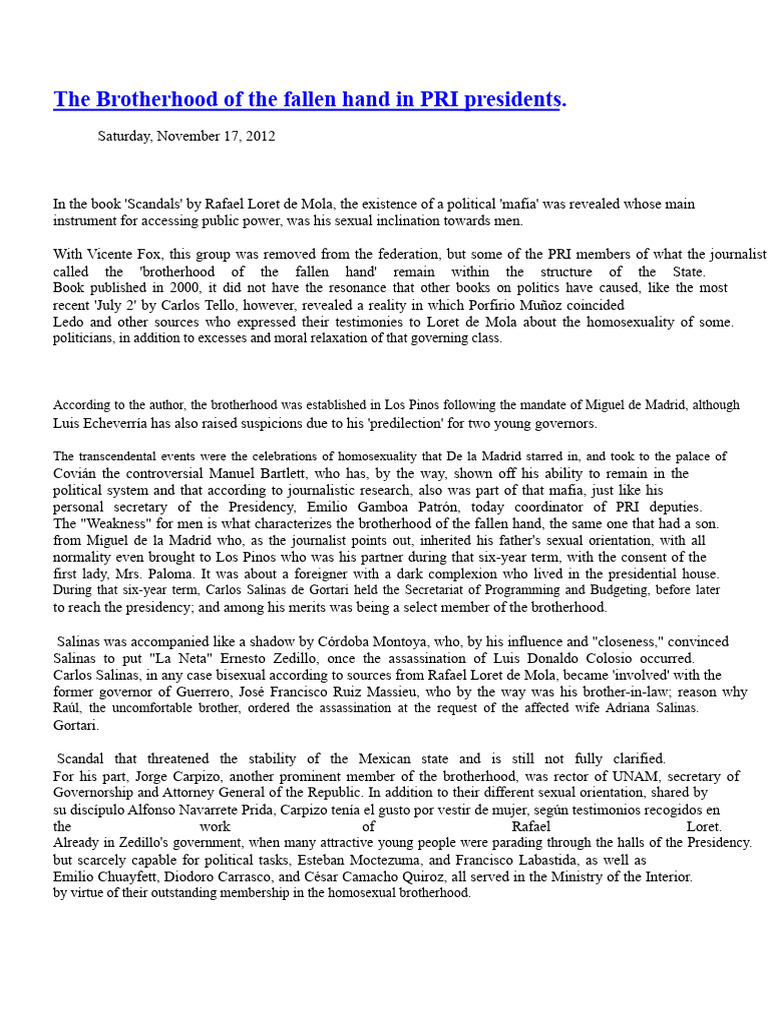 The Brotherhood of The Fallen Hand in PRI Presidents | PDF ...