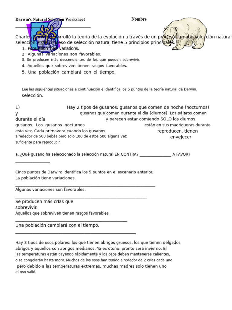 Teoría de la Selección Natural de Darwin | PDF | Seleccion natural ...