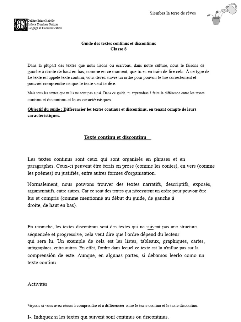 Différence entre textes continus et discontinus | PDF