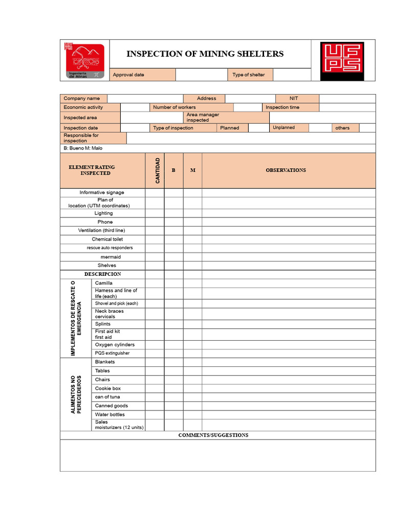 Mining Shelter Inspection Checklist | PDF