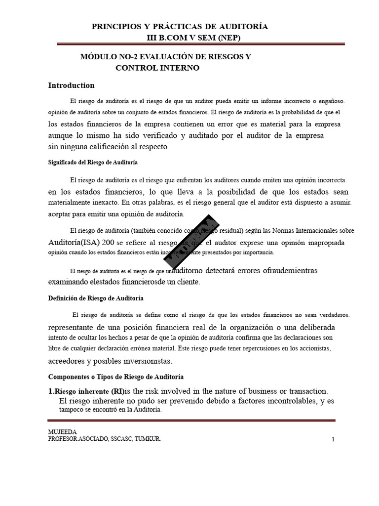 Riesgo de Auditoría y Control Interno | PDF | Auditoría | Estado financiero