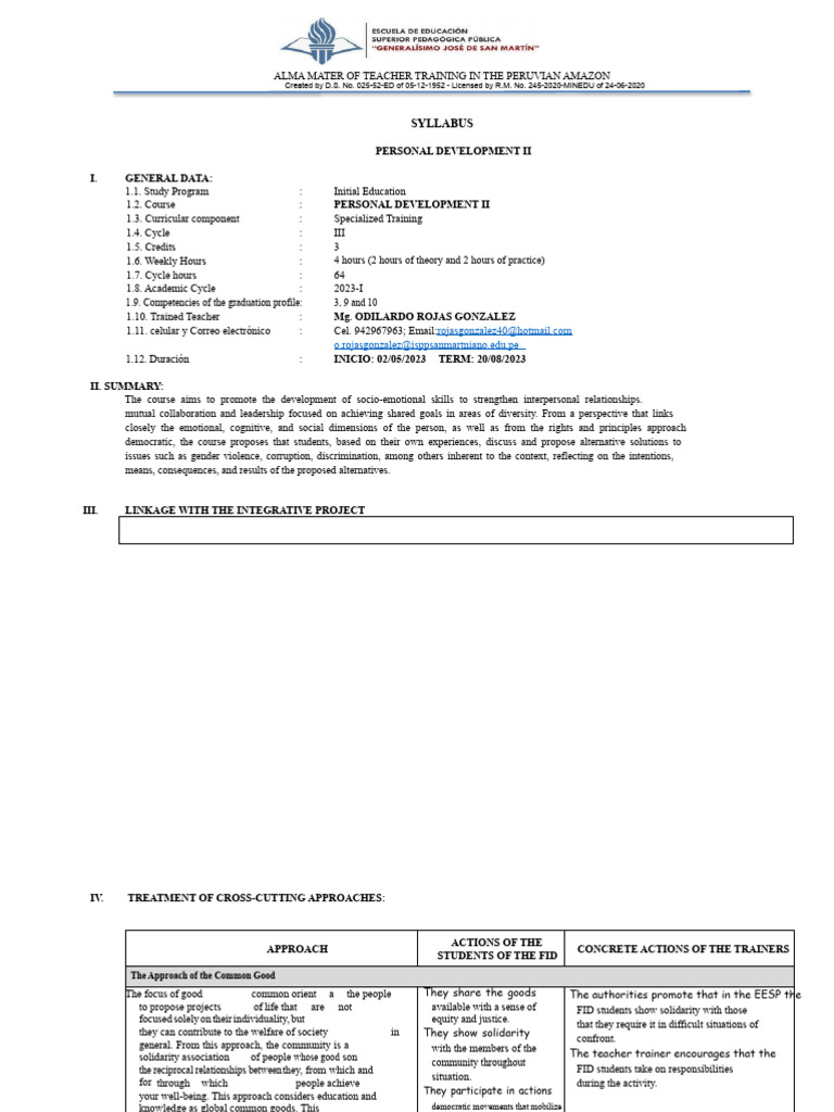 Syllabus of PERSONAL DEVELOPMENT II CYCLE III-2023 | PDF | Empathy ...