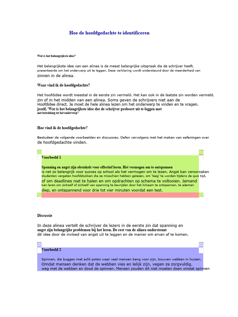 Hoe de Hoofdgedachte Te Identificeren | PDF