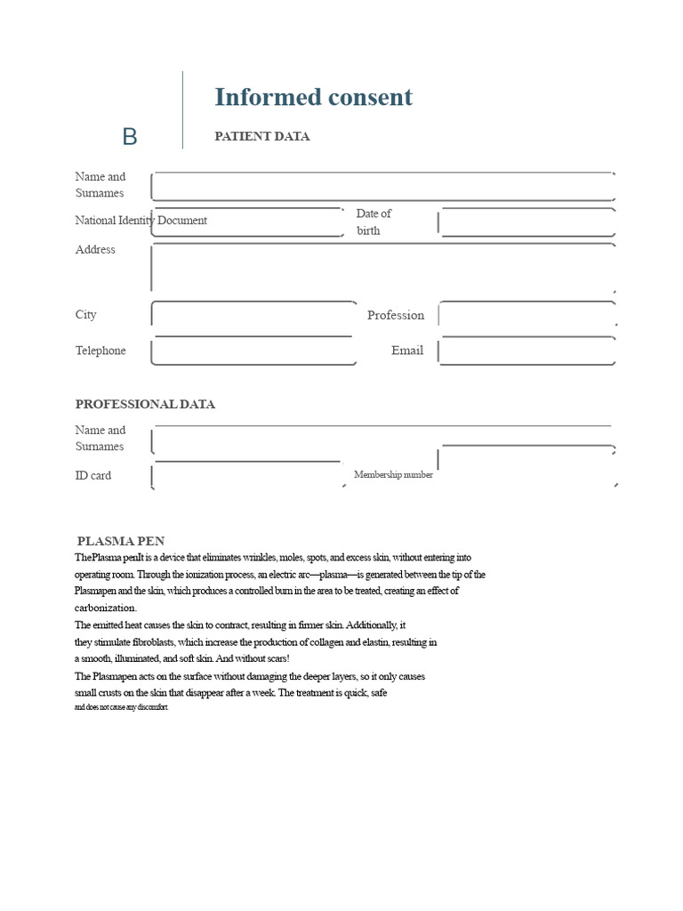 Plasma Pen Informed Consent Form | PDF | Skin | Scar