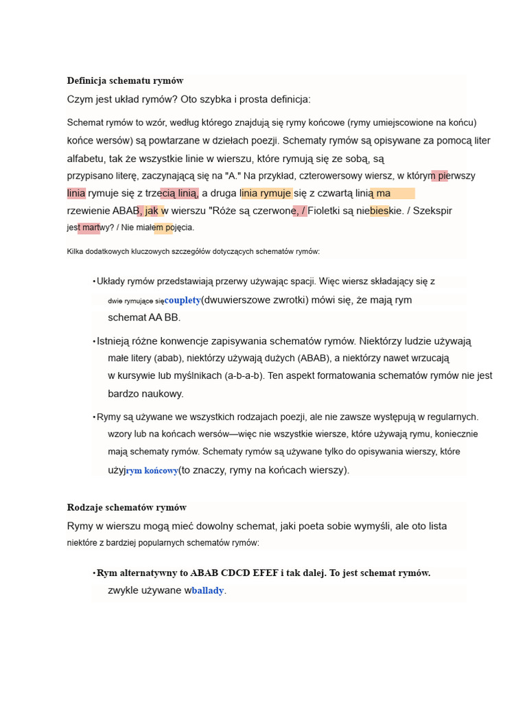 Definicja Schematu Rymów | PDF