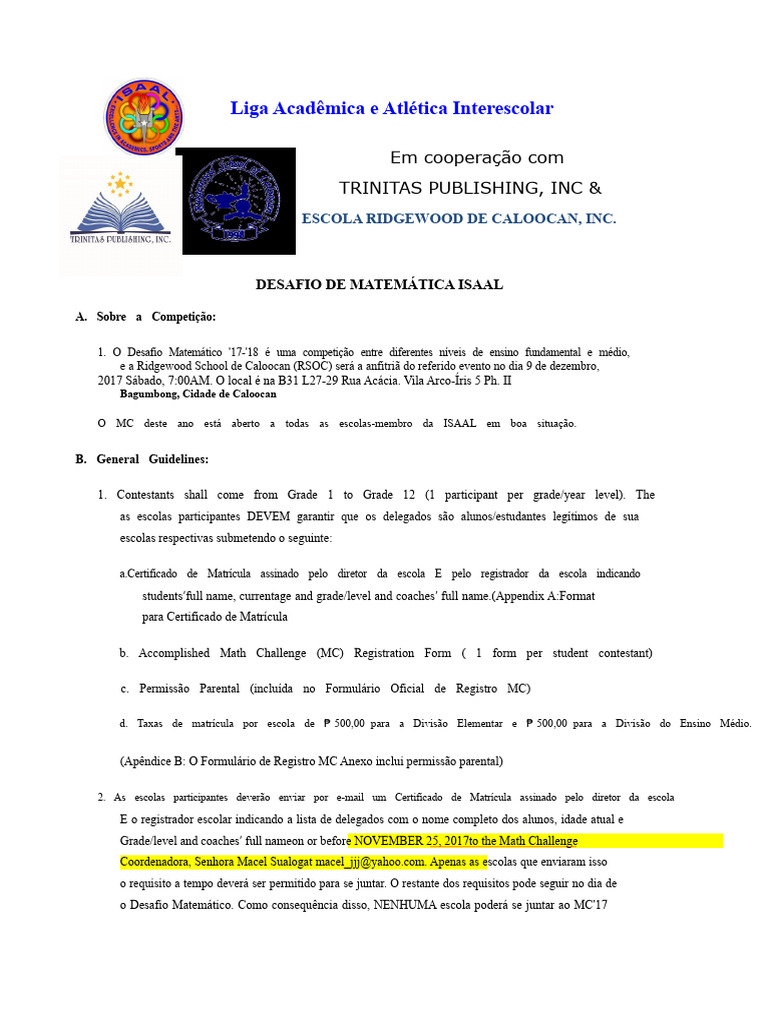 Desafio de Matemática ISAAL 2017-18 | PDF | Tempo