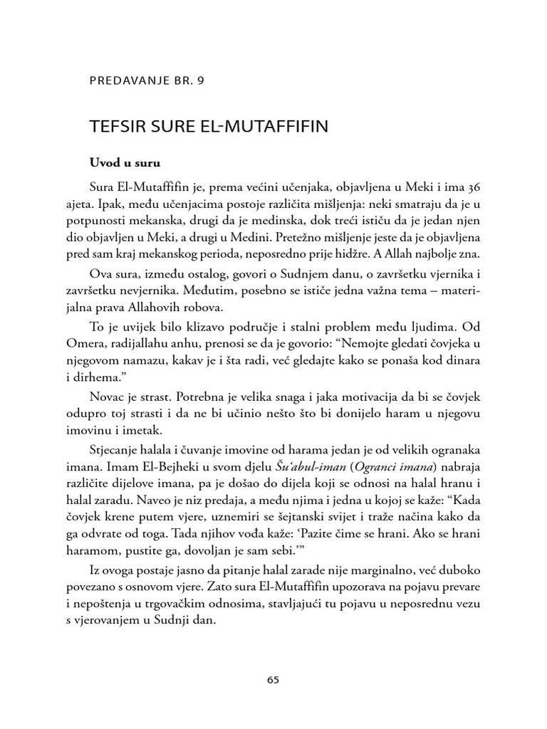 Tefsir - Drugi Stepen - Predavanje 9 | PDF