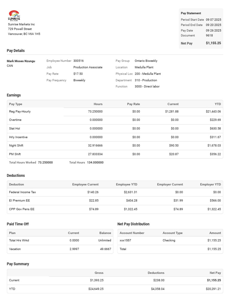 Pay Statements 1761005015031 | PDF | Overtime | Income Tax In The ...