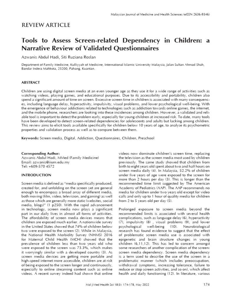 Assessing Screen Dependency in Children | PDF | Validity (Statistics ...