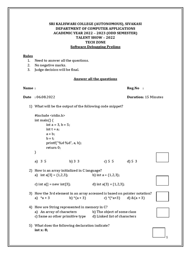 Tech Zone Software Debugging Quiz | PDF | Integer (Computer Science ...