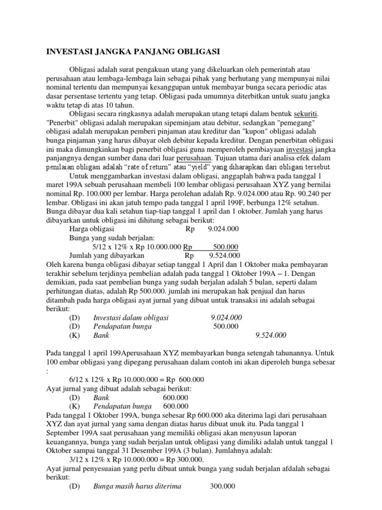 Investasi Jangka Panjang Obligasi