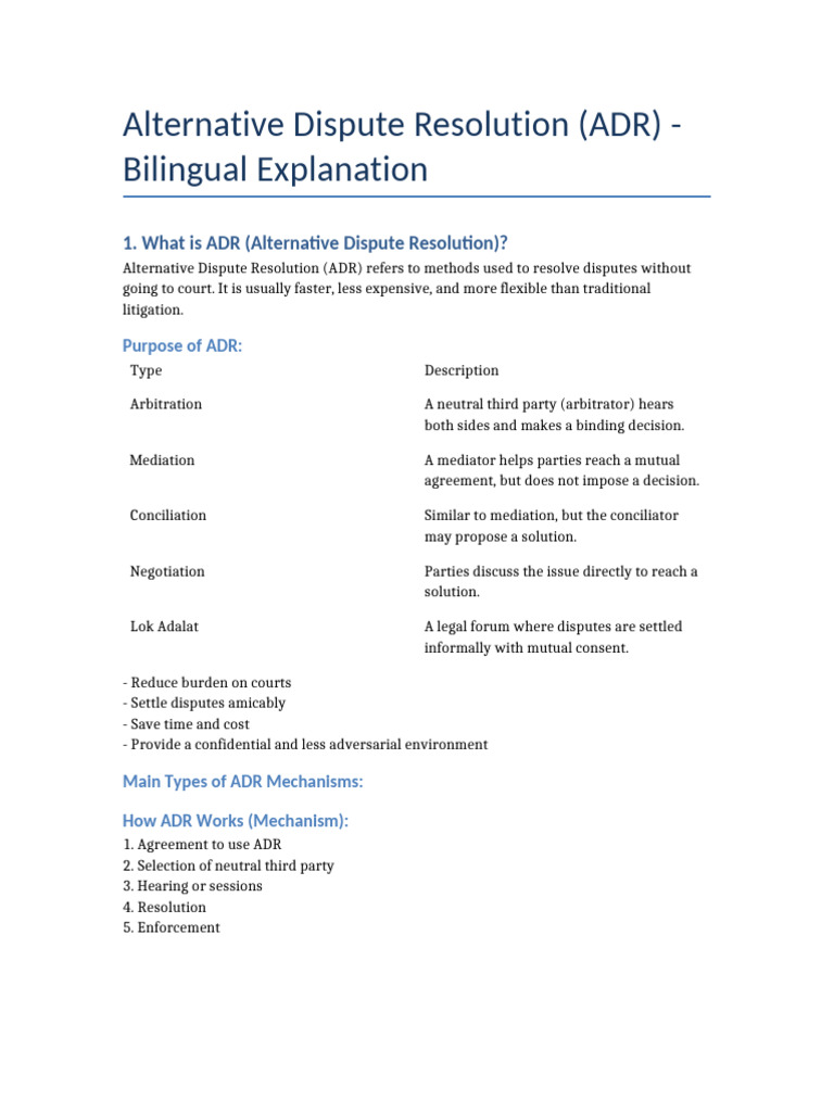 ADR Bilingual Explanation | PDF