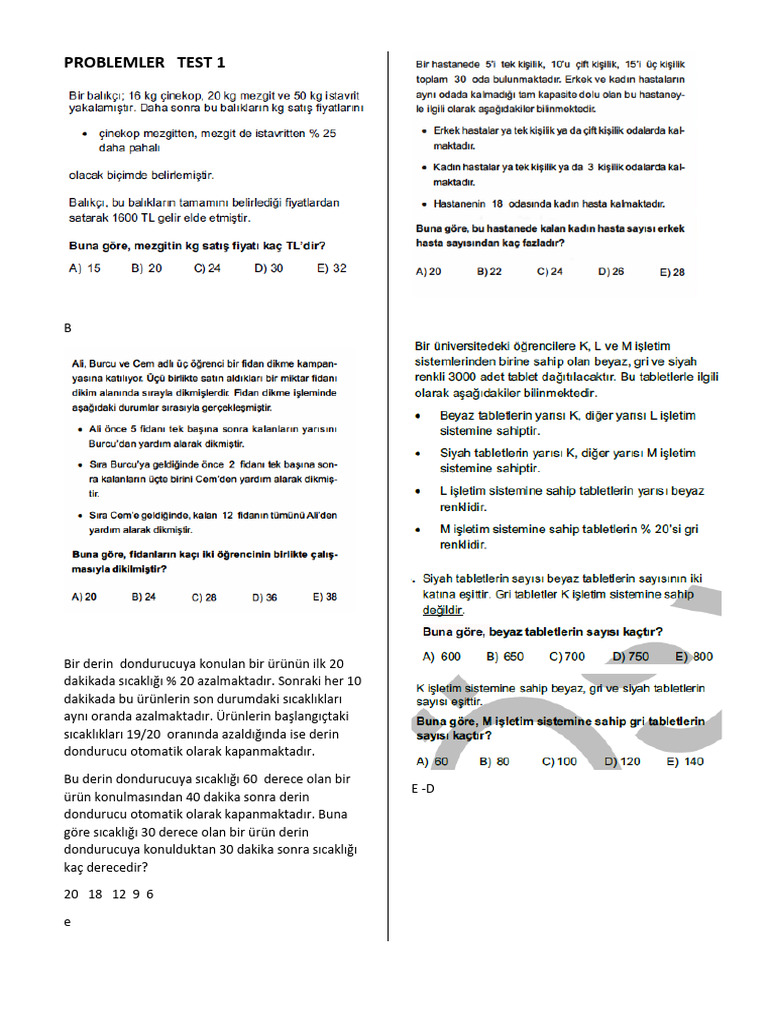 Problemler Test 1 | PDF
