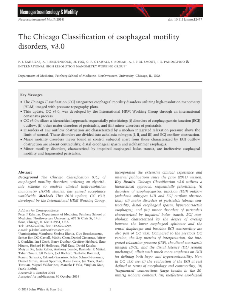 Chicago Classification v3.0 for Esophageal Motility | PDF | Esophagus ...