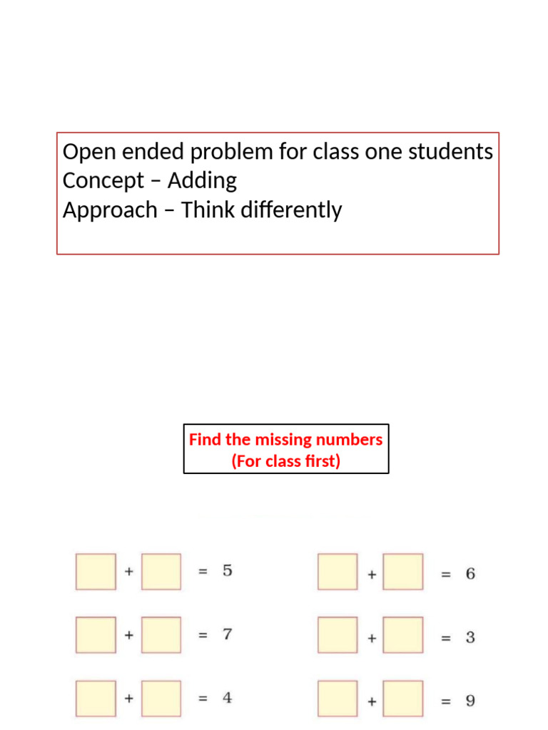 Open Ended Problem For Class One Students Concept - Adding Approach ...