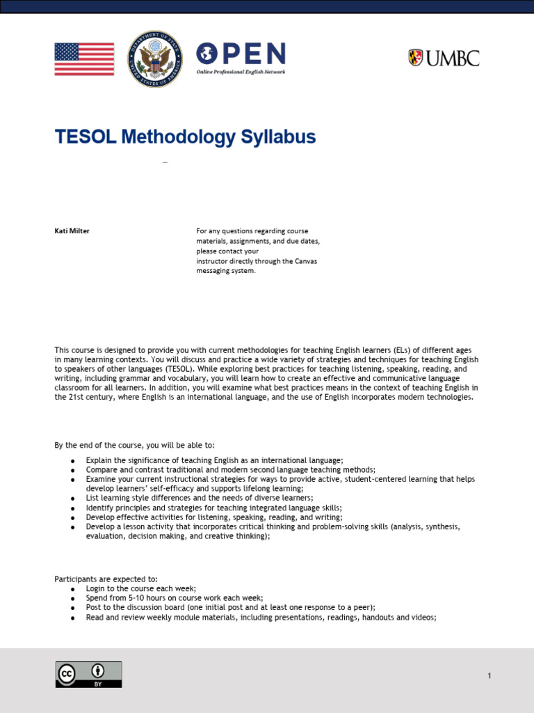 TESOL Methodology Syllabus 2025 | PDF | English As A Second Or Foreign ...