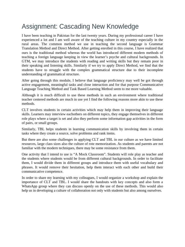 Assignment Cascading New Knowledge Pdf Learning Human Communication