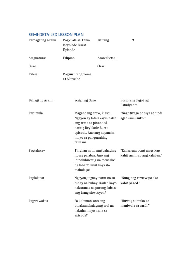 Banghay Format Style | PDF
