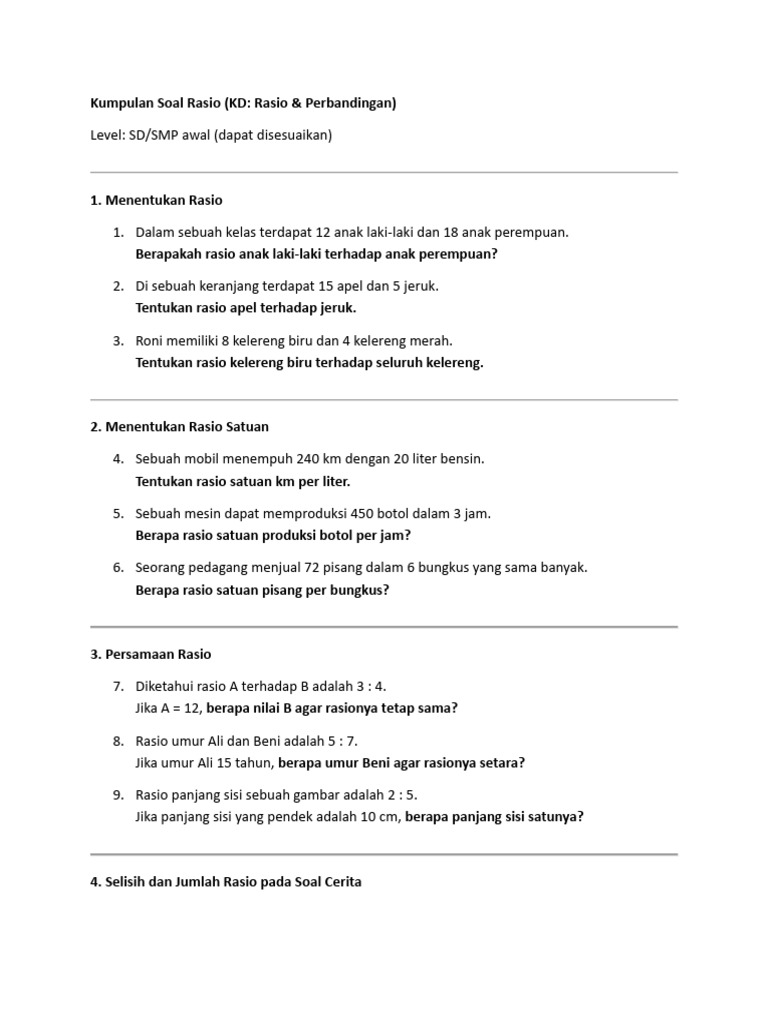Kumpulan Soal Rasio untuk SD/SMP | PDF