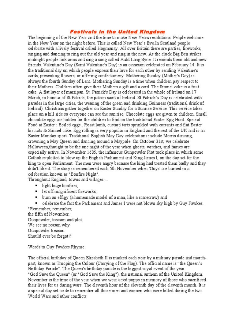 Festivals in The United Kingdom | PDF | Holidays | Observances