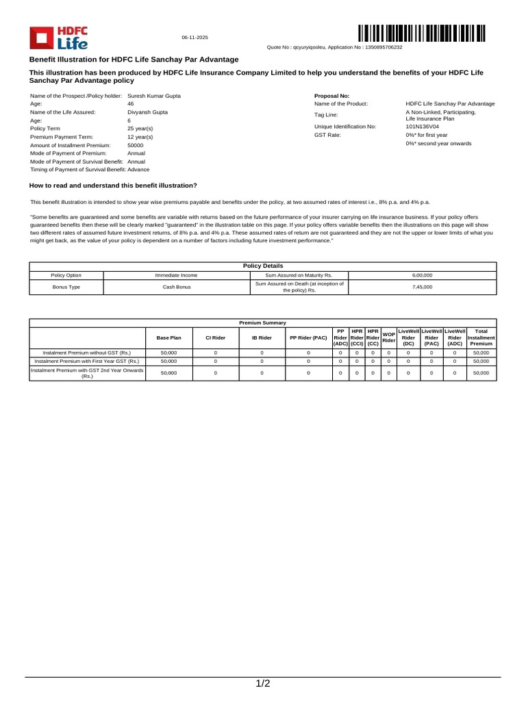 HDFC Life Sanchay Par Advantage Benefits | PDF | Insurance | Life Insurance