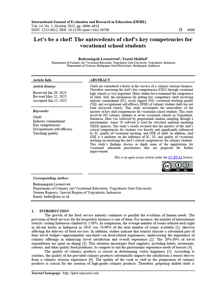 Let’s be a chef! The antecedents of chef’s key competencies for ...