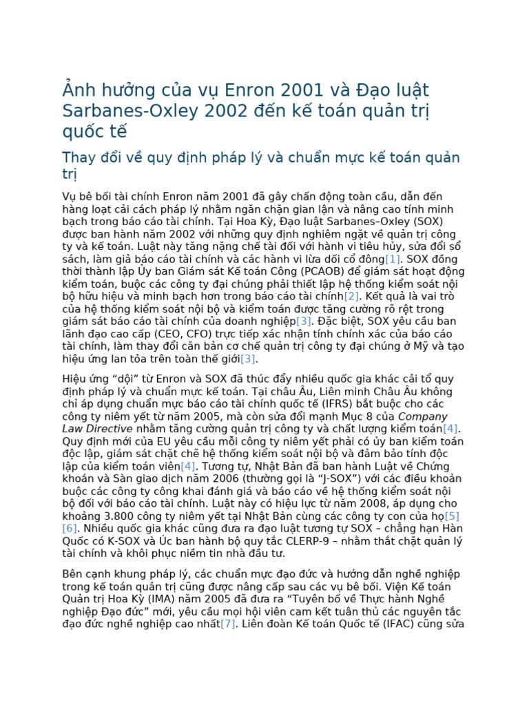 Ảnh Hưởng Của Vụ Enron 2001 Và Đạo Luật Sarbanes-Oxley 2002 Đến Kế Toán ...