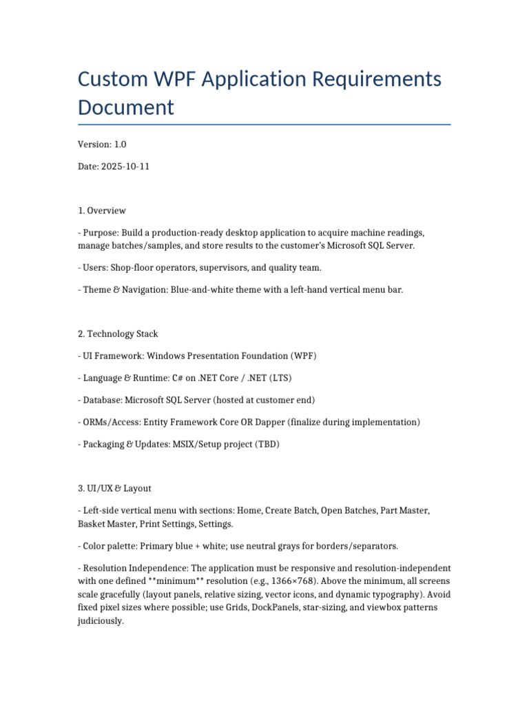 WPF Desktop App Requirements Document | PDF | Windows Presentation ...