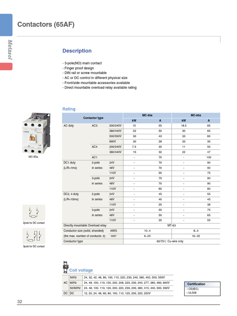 65AF Contactors Specifications and Ratings | PDF | Alternating Current ...