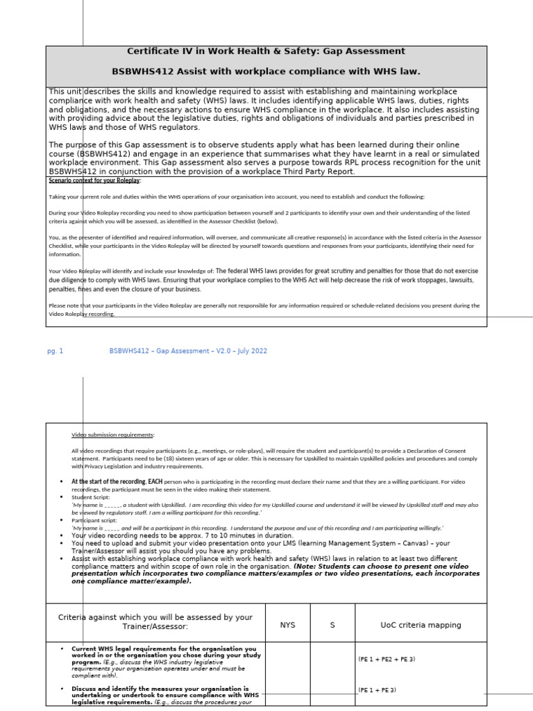 WHS Compliance Gap Assessment Guide | PDF | Regulatory Compliance ...