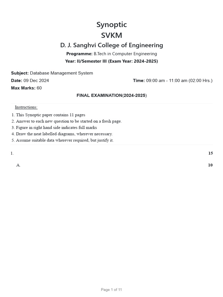 Database Management System Exam 2024-2025 | PDF | Inheritance (Object ...