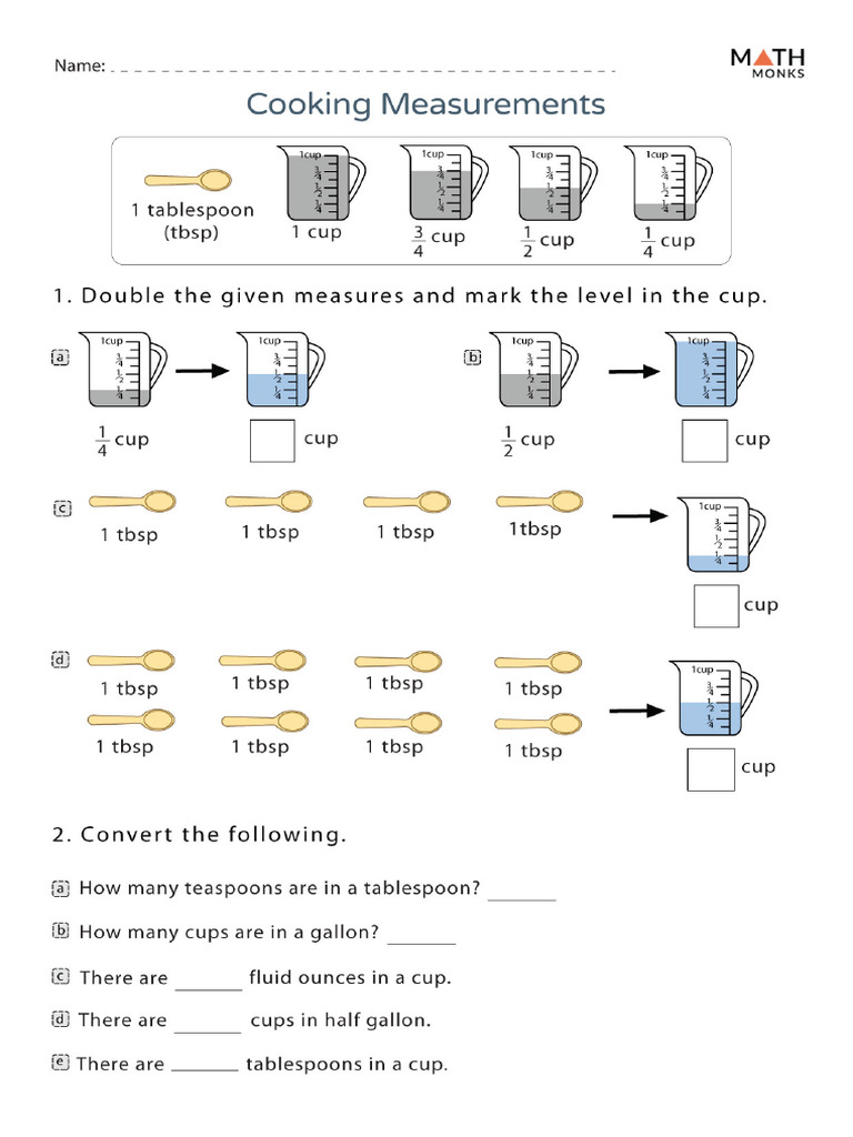Free Printable Cooking Measurement Worksheets | PDF