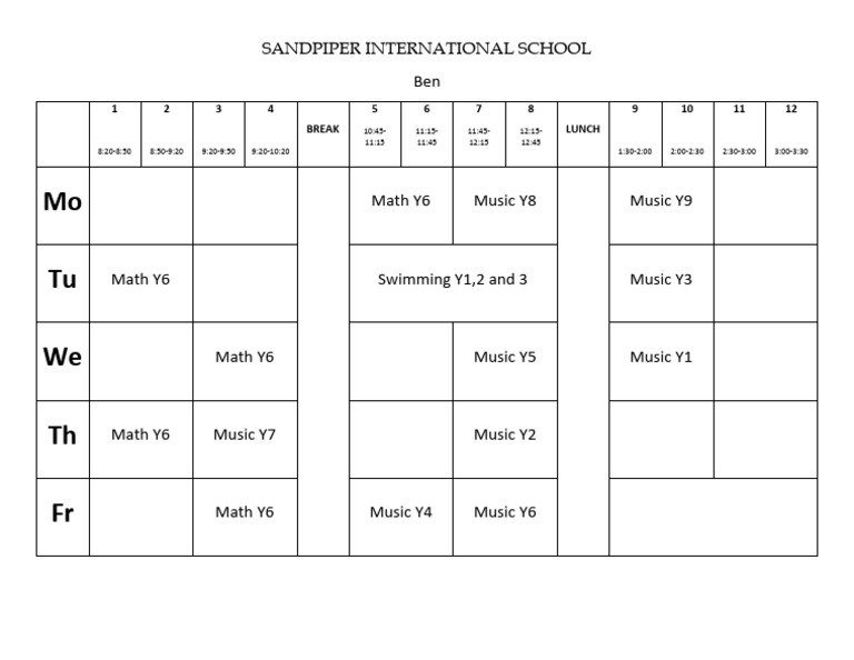 Sandpiper School Weekly Schedule | PDF