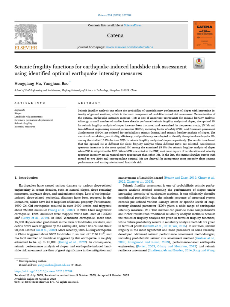 1 2024 - Seismic Fragility Functions For Earthquake-Induced Landslide ...