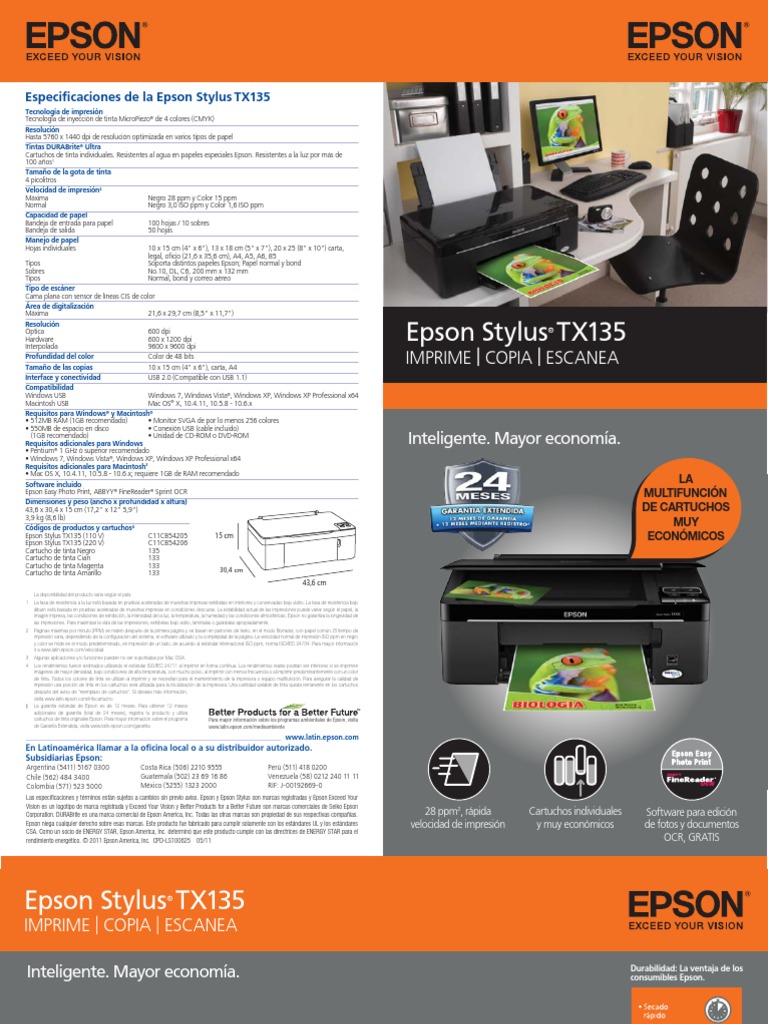 Epson Stylus Tx135 | PDF | Tinta | Impresora (Computación)