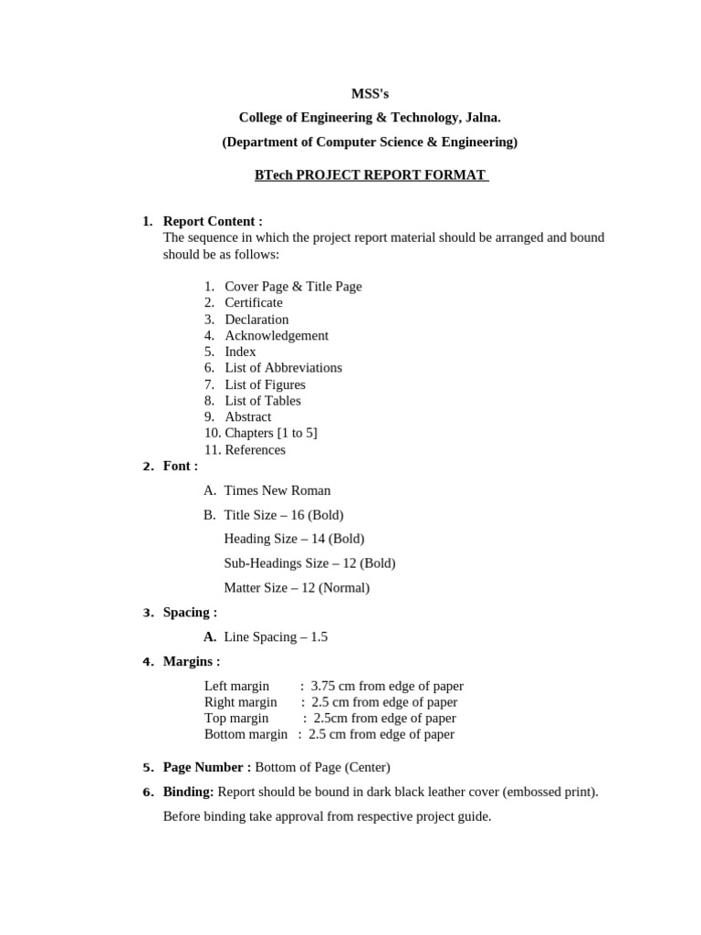 Be Project Report Format | PDF