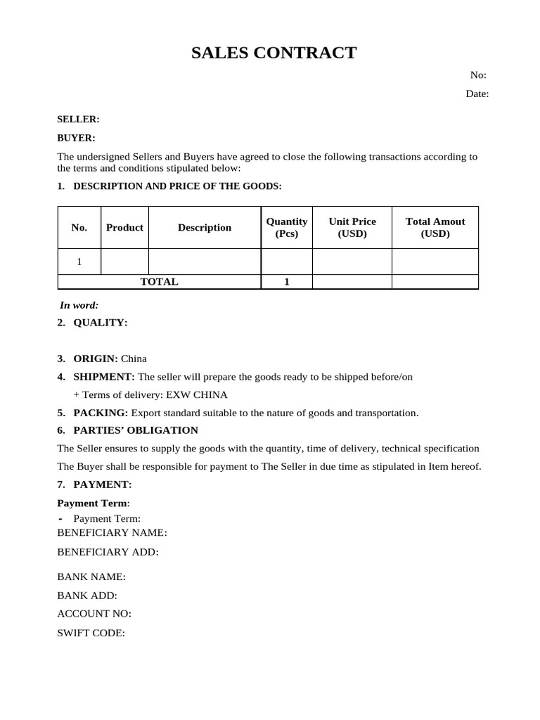 Template Sales Contract | PDF