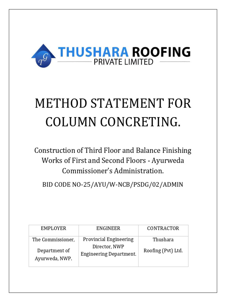 Column Concreting Method Statement | PDF | Concrete | Cement