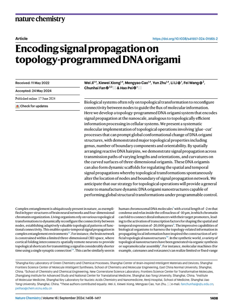DNA Origami for Signal Propagation | PDF | Dna | Topology