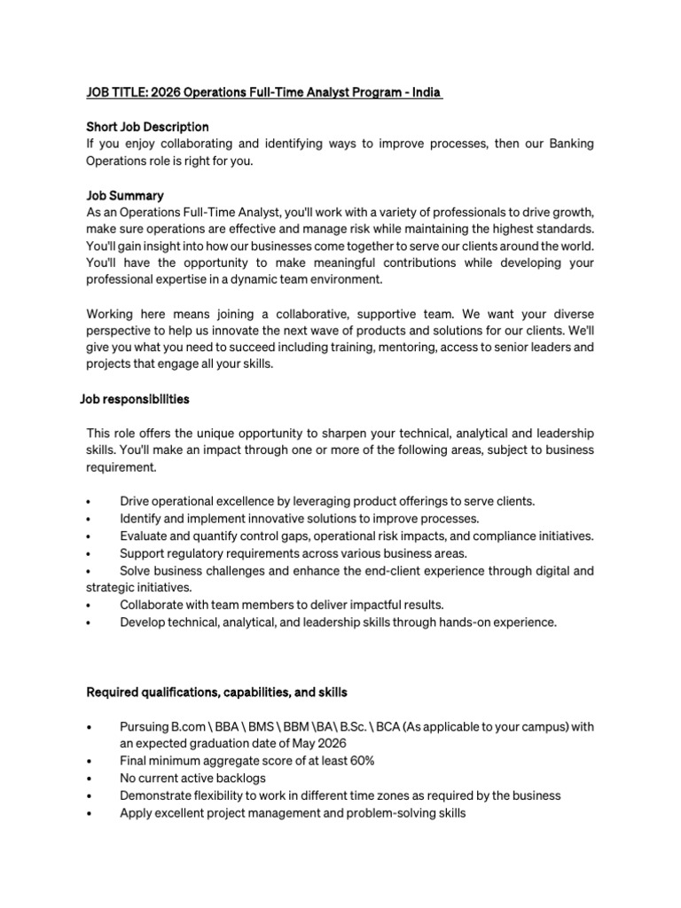 2026 Operations Analyst Program - India | PDF | Leadership | Social ...