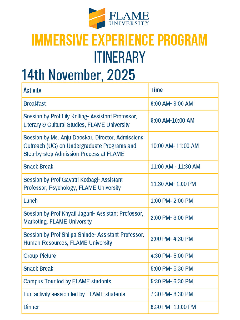 FLAME University Immersive Program Schedule | PDF