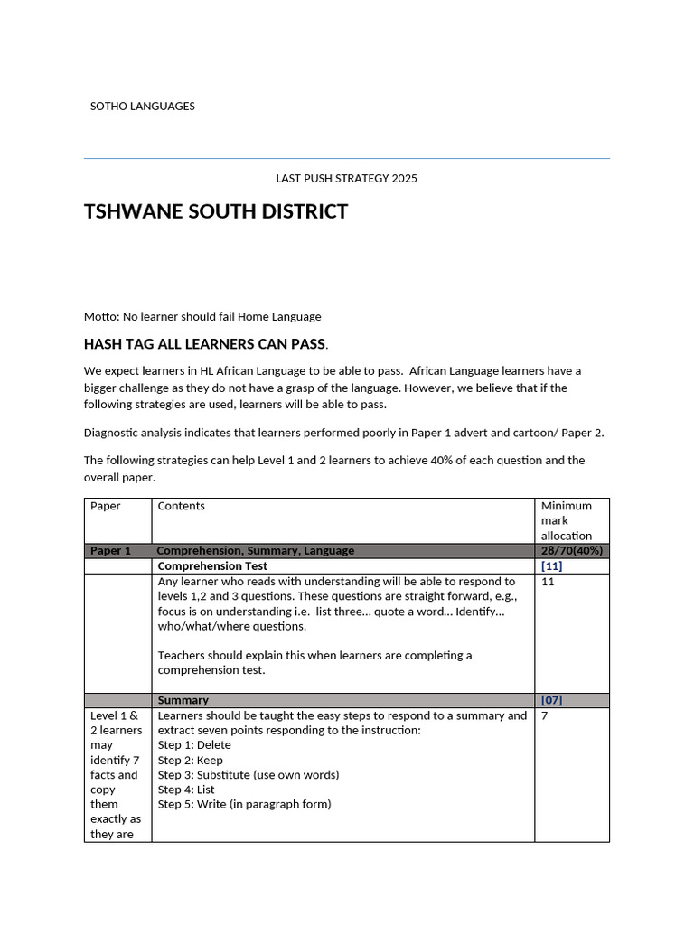 Sotho Language Learner Success Strategies | PDF | Reading Comprehension ...