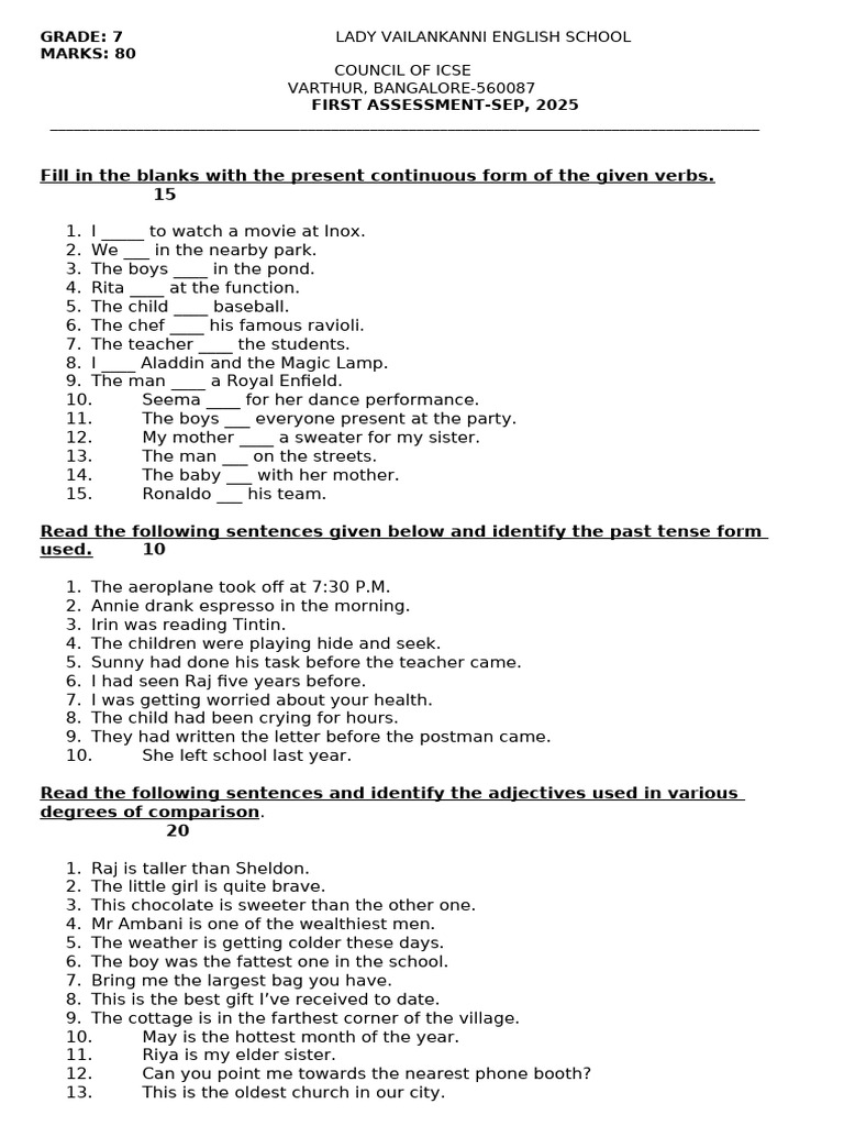 Class 7 English I | PDF | Linguistics | Syntax