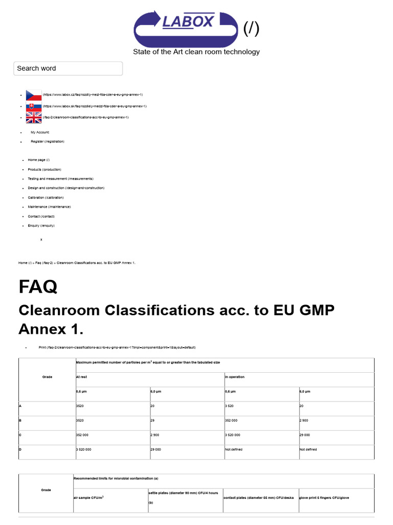 Cleanroom Classifications EU GMP Guide | PDF